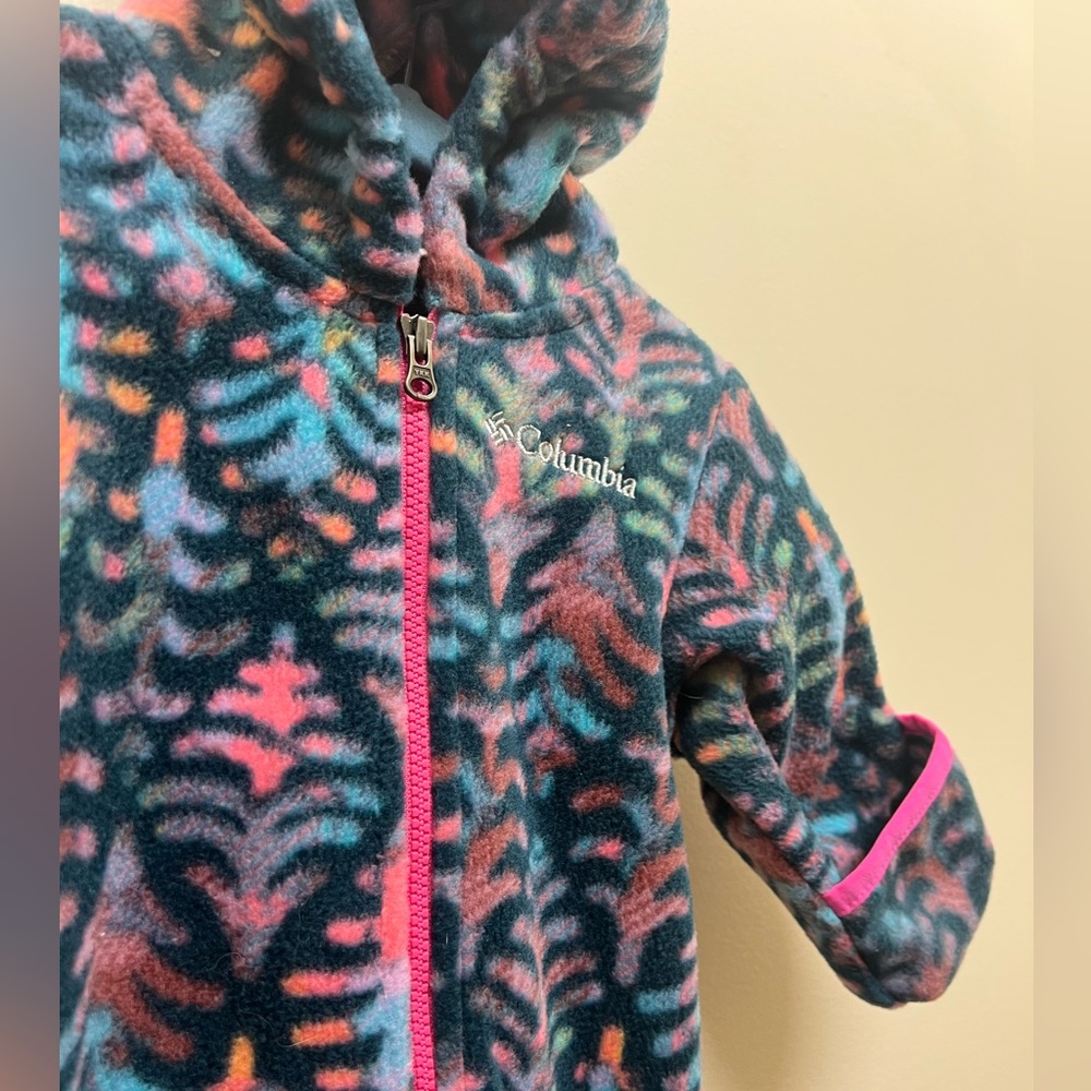Columbia Girls Navy Multi Fleece Zip Hood with Pink Trim